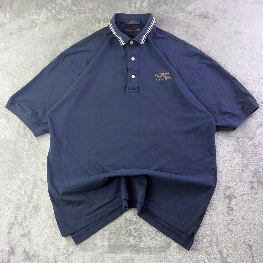 Vintage 90s Tommy Hilfiger Golf BYU Polo Shirt Men’s Medium Blue
